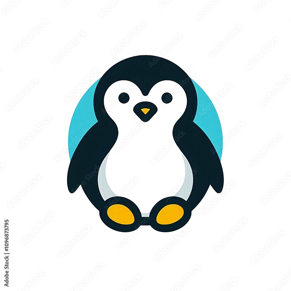 Obraz premium Simple, minimalist, and colorful penguin illustration on a white background. Suitable for logo or icon use.