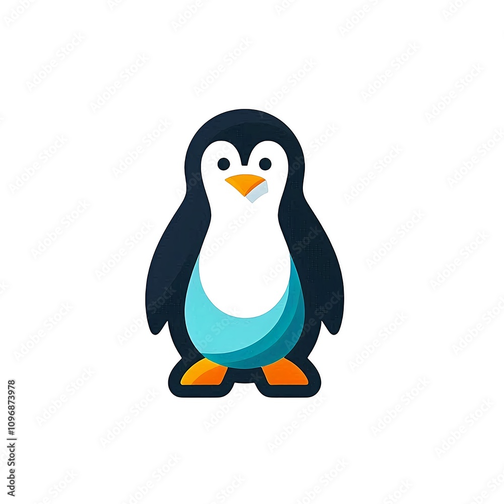 Fototapeta premium Simple, minimalist, and colorful penguin illustration on a white background. Suitable for logo or icon use.