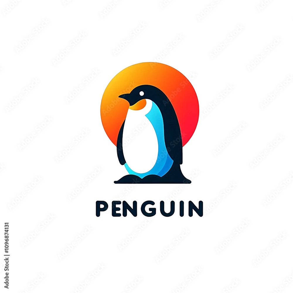 Fototapeta premium Simple, minimalist penguin illustration, colorful on a white background. Suitable for logo or icon use.