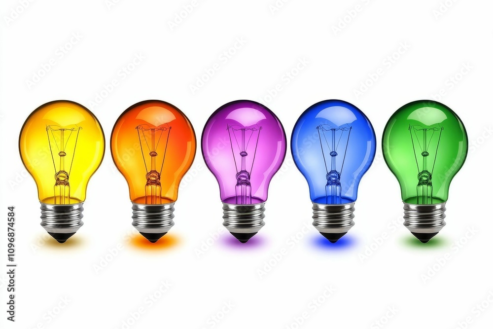 Five colorful light bulbs in a row. Five colorful light bulbs in a row.