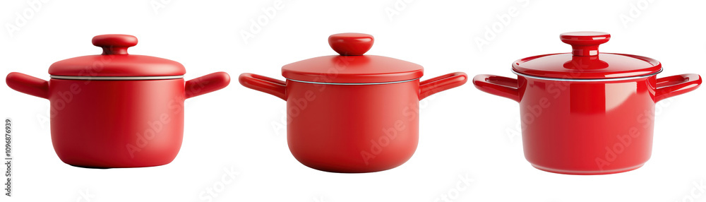 Three vibrant red cooking pots arranged together for culinary inspiration and style. transparent background. Three vibrant red cooking pots arranged together for culinary inspiration and style. transparent background.