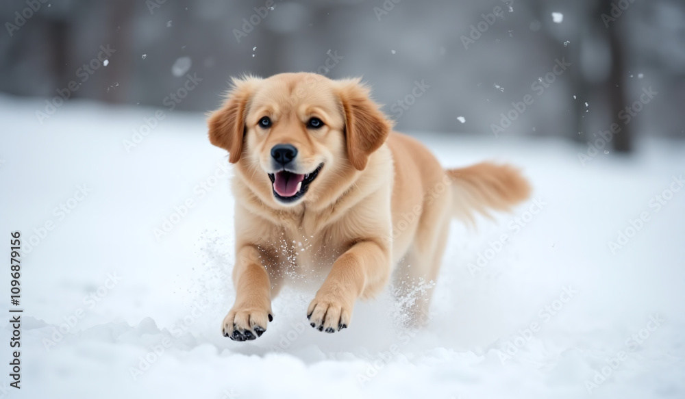 golden retriever runs quickly deep snow today outside big smile face golden retriever runs quickly deep snow today outside big smile face