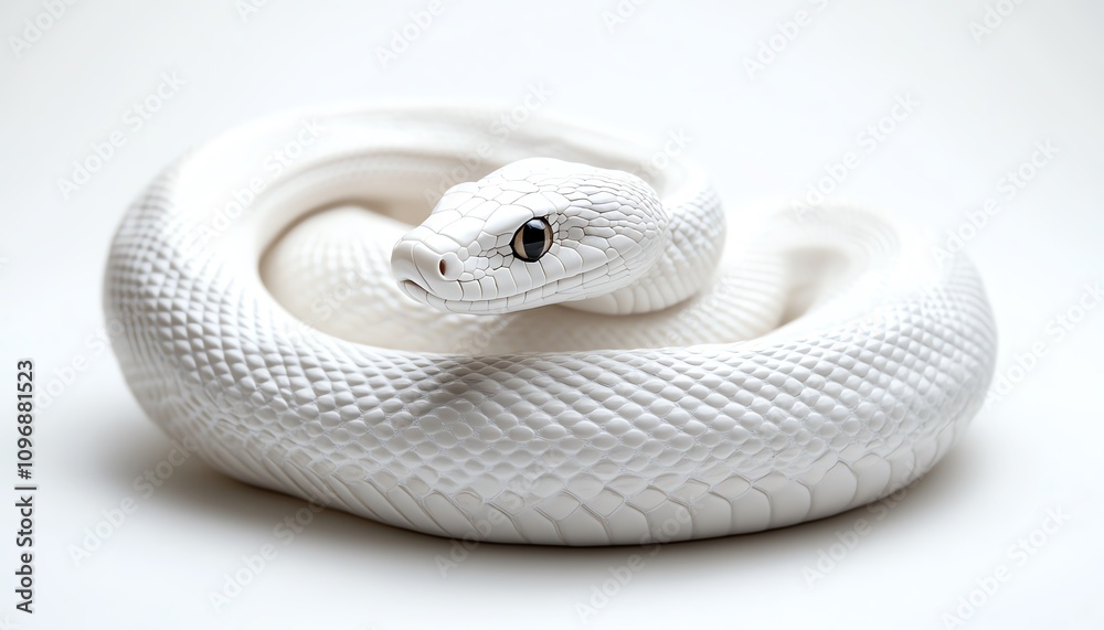 Fototapeta premium Intricate white ceramic snake, coiled with textured detail isolate white background