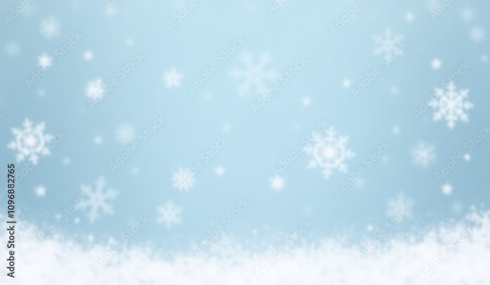 snowflakes fall softly serene winter scene white borders gentle blue background snowflakes fall softly serene winter scene white borders gentle blue background