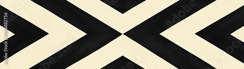 Minimalist geometric pattern with black and cream stripes, abstract lines crossing at angles, high contrast, modern design, flat perspective