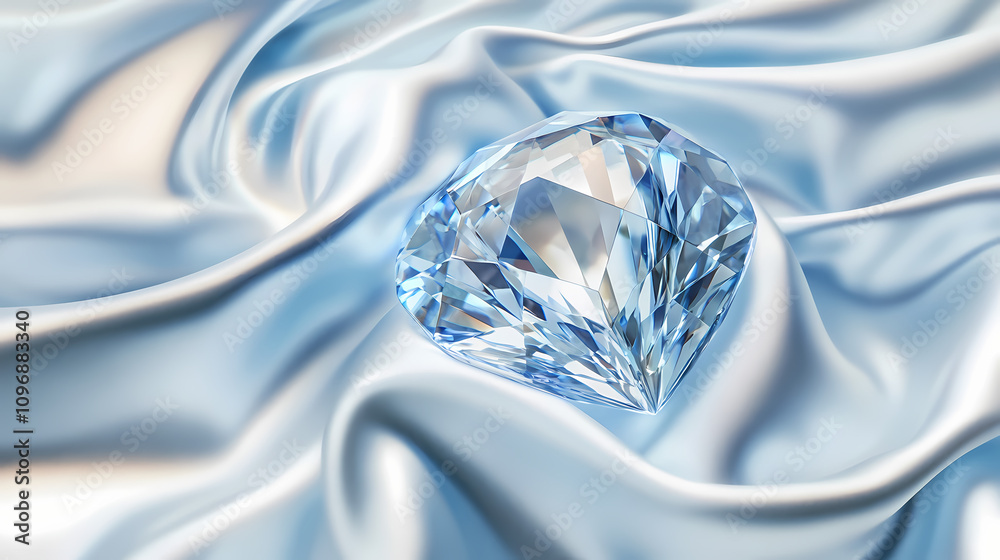 Beautiful gemstone on a luxurious fabric, white isolate background. Radiant Jewel Patterns. Illustration