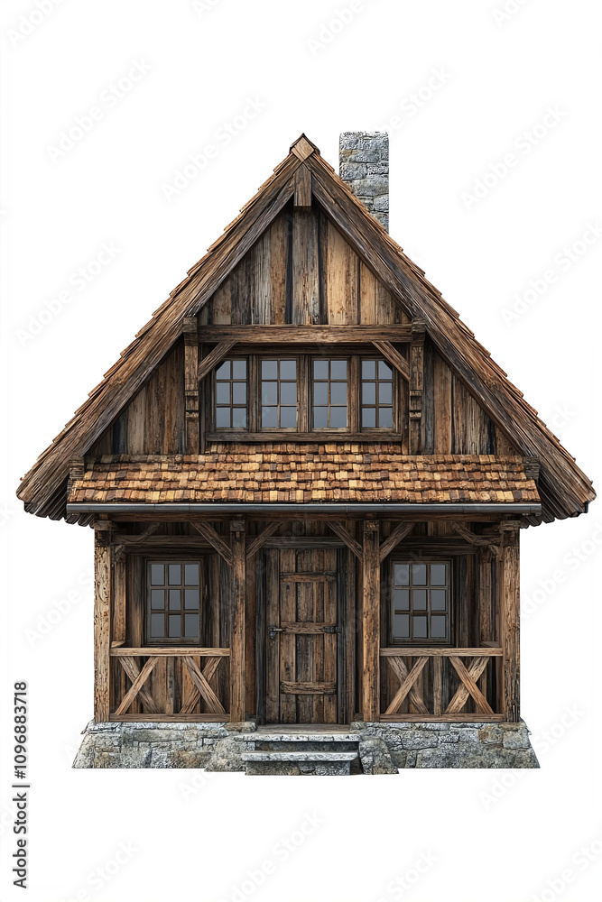 mountain chalet with steep roofs and timber beams isolate white background mountain chalet with steep roofs and timber beams isolate white background