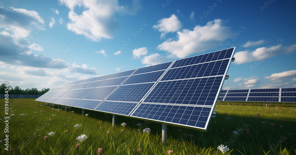solar panels on a green field solar panels on a green field