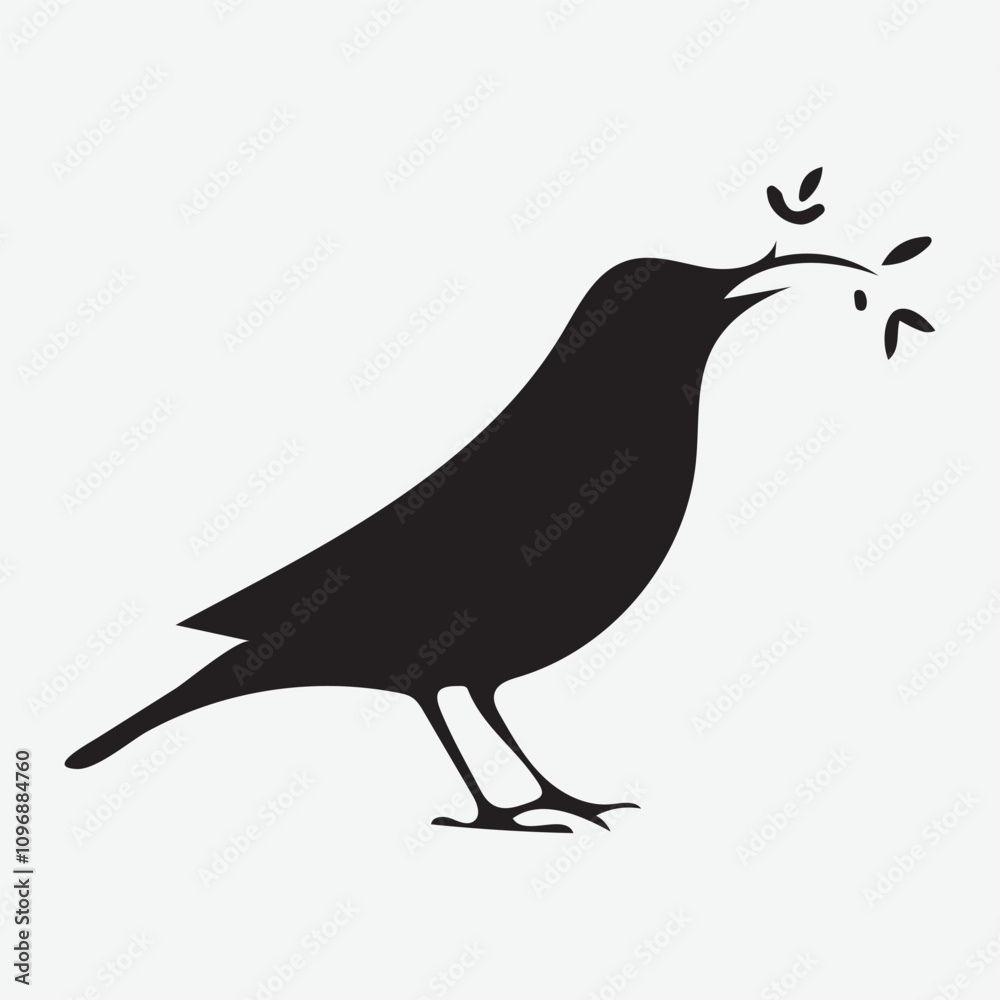 Fototapeta premium Flying bird branch silhouette illustration 
