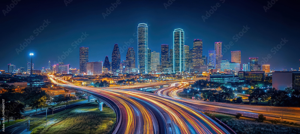 Fototapeta premium City skyline at night with light trails