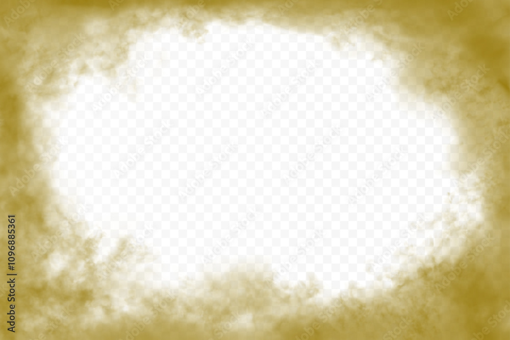 Sand storm vector background. Dark yellow cloud of dust around the horizontal ractangular frame with empty oval space in the middlei isolated on transparent backdrop Sand storm vector background. Dark yellow cloud of dust around the horizontal ractangular frame with empty oval space in the middlei isolated on transparent backdrop