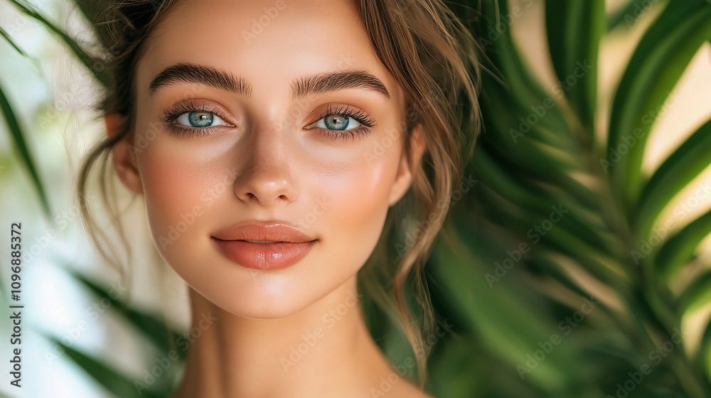 Beautiful Young Woman with Fresh Skin Surrounded by Greenery Beautiful Young Woman with Fresh Skin Surrounded by Greenery