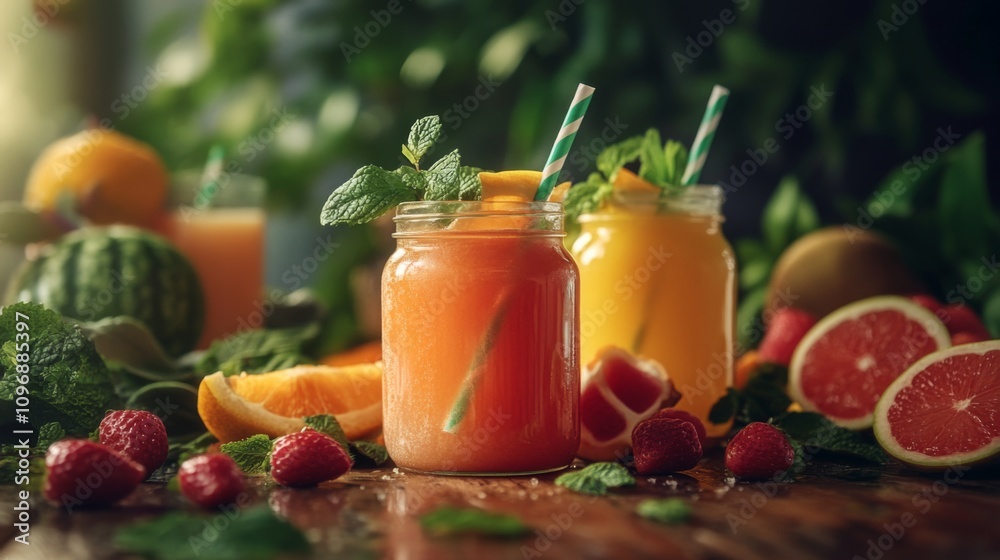 Variety of healthy fruit juices Variety of healthy fruit juices