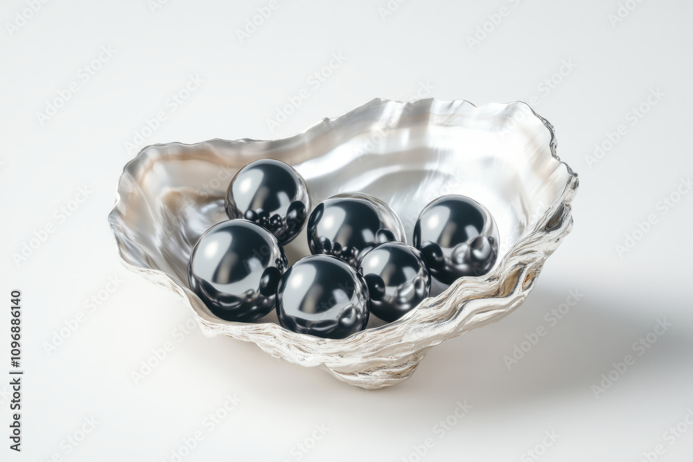 Shiny pearls in open oyster shell Shiny pearls in open oyster shell