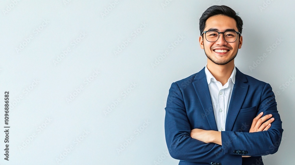 Smiling Businessman with Arms Crossed in Bright Studio Environment Smiling Businessman with Arms Crossed in Bright Studio Environment