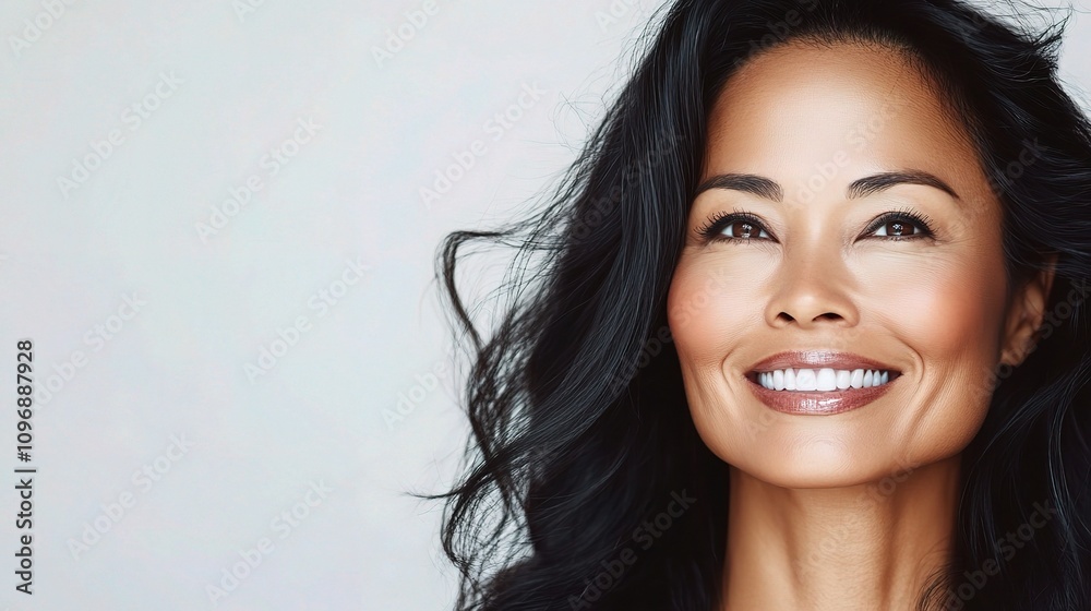 Joyful Portrait of a Happy Middle-Aged Asian Woman with Bright Smile