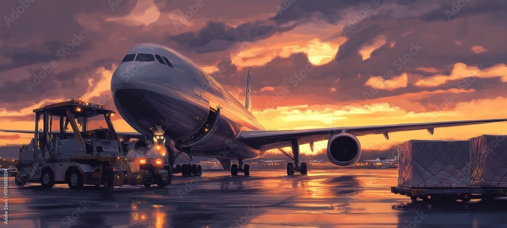 Majestic Airplane at Sunset: A Stunning Digital Painting