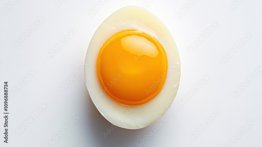 Boiled egg sliced in half, showcasing vibrant yellow yolk and smooth white. Perfect for breakfast or culinary presentations Boiled egg sliced in half, showcasing vibrant yellow yolk and smooth white. Perfect for breakfast or culinary presentations