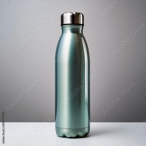 A reusable water bottle with a simple, clean design on a pure white background, eco-friendly and sustainable lifestyle concept.