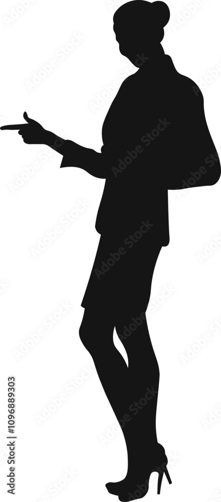 Silhouettes of Businessman character in different poses. Business man in formal suit standing front, back, rear, side view, pointing, thinking. Vector black Silhouettes of Businessman character in different poses. Business man in formal suit standing front, back, rear, side view, pointing, thinking. Vector black