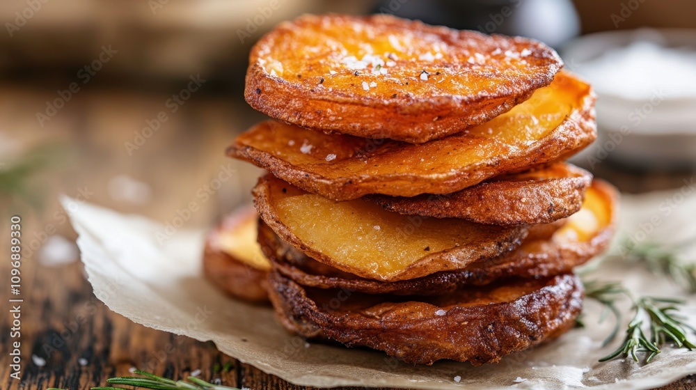 Delicious Crispy Potato Chips on Wooden Table Delicious Crispy Potato Chips on Wooden Table