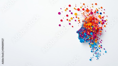 Vibrant dots creating a human head silhouette on white background