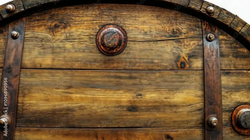 Weathered wooden barrel with metallic accents and rich textures in a rustic setting Weathered wooden barrel with metallic accents and rich textures in a rustic setting