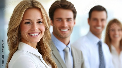 Smiling Business Team Posing Together in a Professional Setting