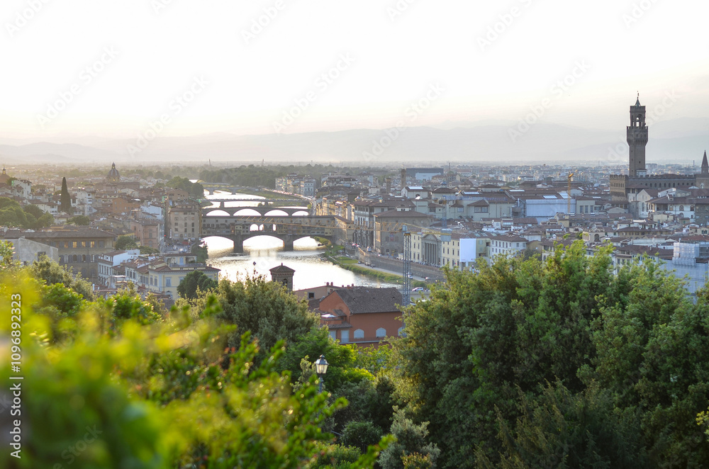 Fototapeta premium Magnificent panoramic view of Florence Italy with city river, Tuscany, Italy