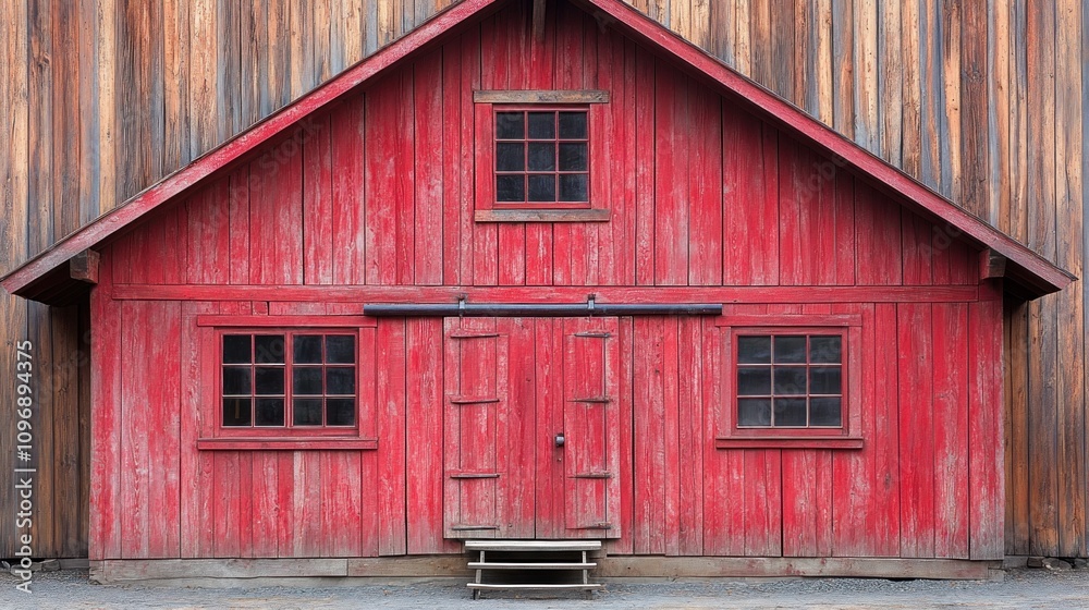 Rustic Charm: A weathered red barn against a backdrop of aged wood. Rustic Charm: A weathered red barn against a backdrop of aged wood.