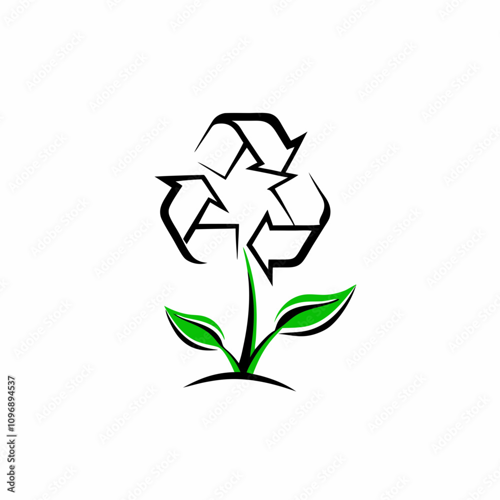 Plant with recycling symbol representing eco-friendliness and sustainability on a white background
Plant with recycling symbol representing eco-friendliness and sustainability on a white background