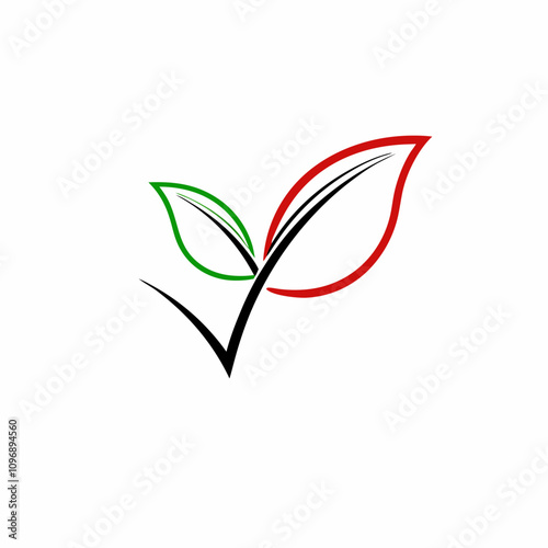 Stylized leaves with a check mark in green and red symbolizing eco-friendliness and approval of sustainable practices