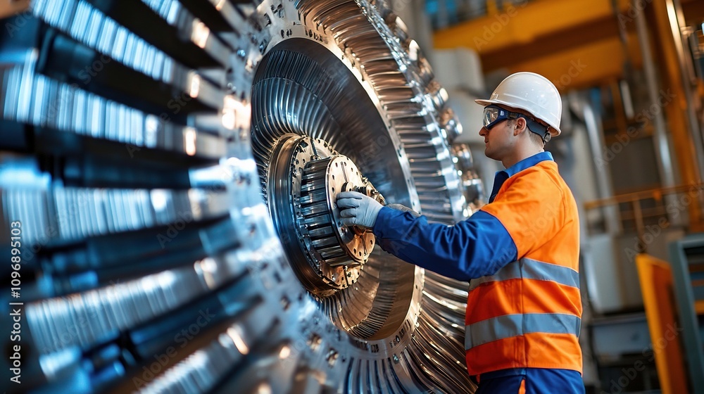Professional Mechanical Engineer Working on Turbine in Factory Setting Professional Mechanical Engineer Working on Turbine in Factory Setting