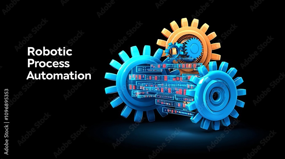 RPA Robotic process automation innovation AI integration Colorful gears representing robotic process automation in a digital environment. RPA Robotic process automation innovation AI integration Colorful gears representing robotic process automation in a digital environment.
