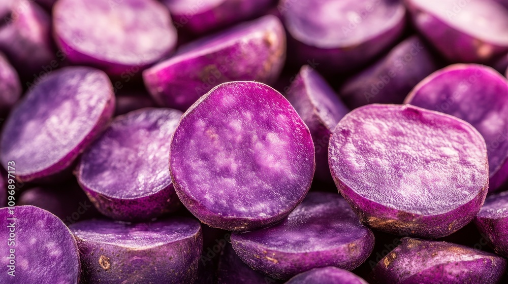 Fresh Purple Sweet Potatoes on Display Fresh Purple Sweet Potatoes on Display