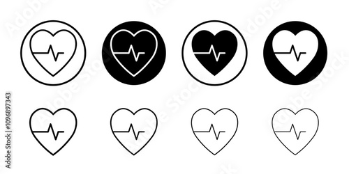Heartbeat icon Flat set in black and white color