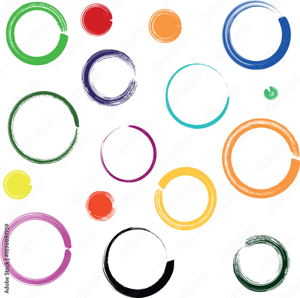 Set of vector colored circles, circle, different, color. Vector brush stroke design elements