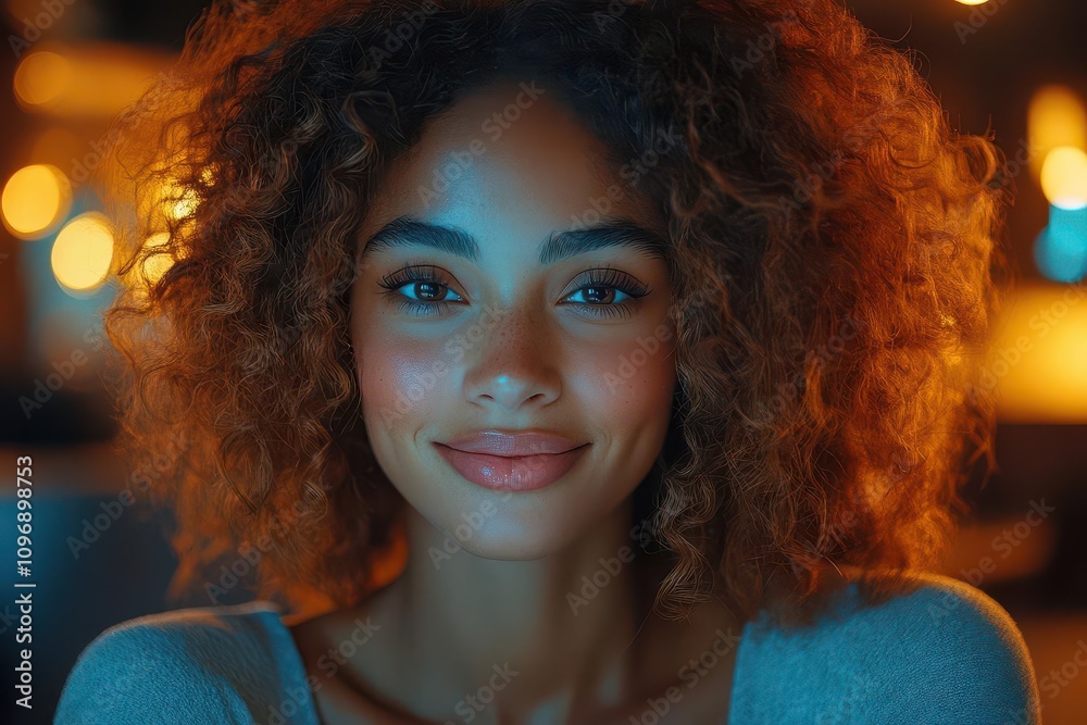 a confident businesswoman smiling while using a touchpad in a sleek office space, radiating professionalism and positivity, with soft lighting accentuating her features a confident businesswoman smiling while using a touchpad in a sleek office space, radiating professionalism and positivity, with soft lighting accentuating her features