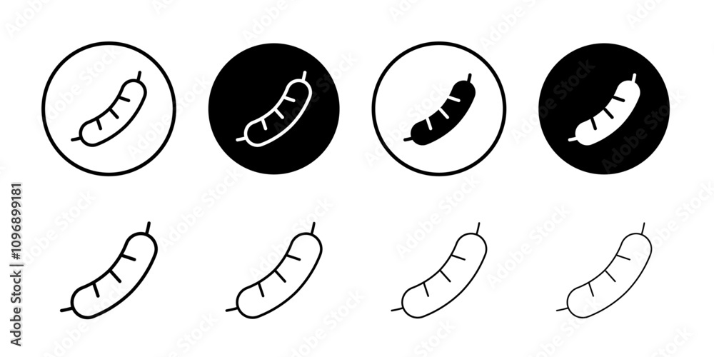 Fototapeta premium Sausage vector icon set collection. Sausage Outline flat Icon.