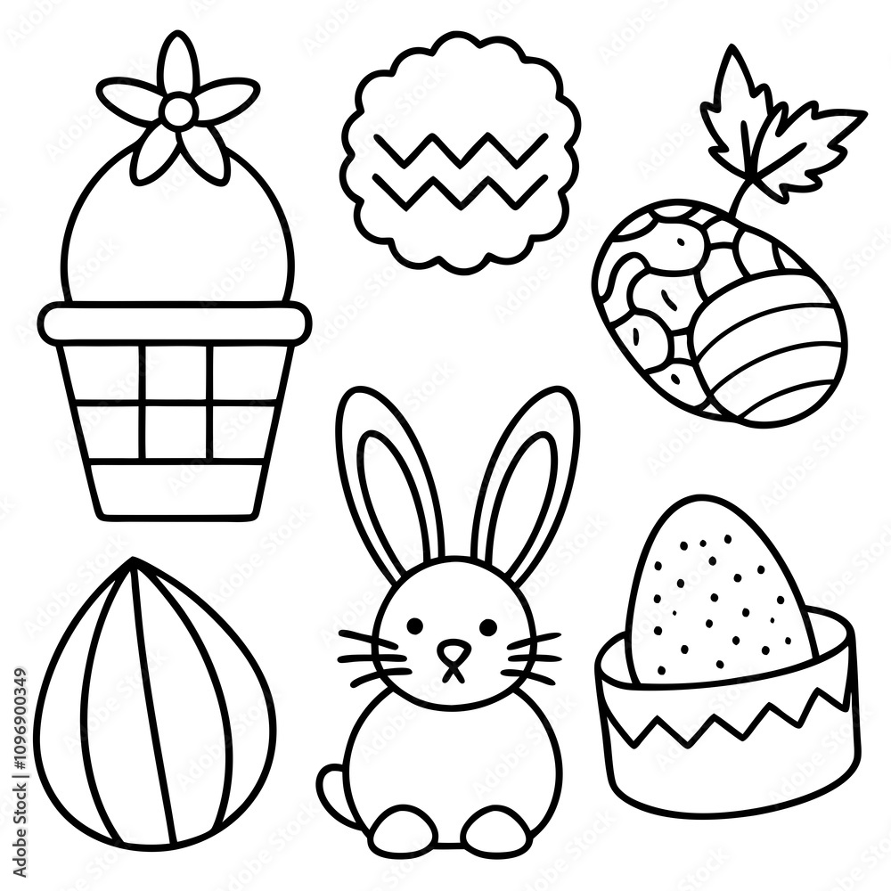 Obraz premium Easter Vector Line Art, Easter Bunny Coloring , Page, Easter Bunny with Easter Eggs, Easter Coloring Pages