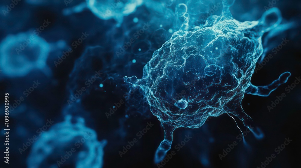 Abstract blue microscopic organism with tentacles on a dark background. Abstract blue microscopic organism with tentacles on a dark background.
