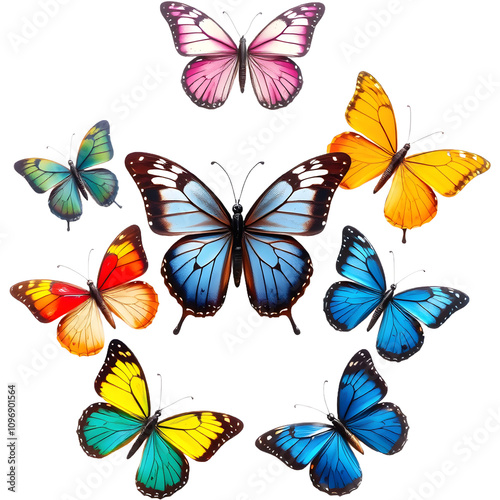 set of butterflies. png isolated background. transparent background.