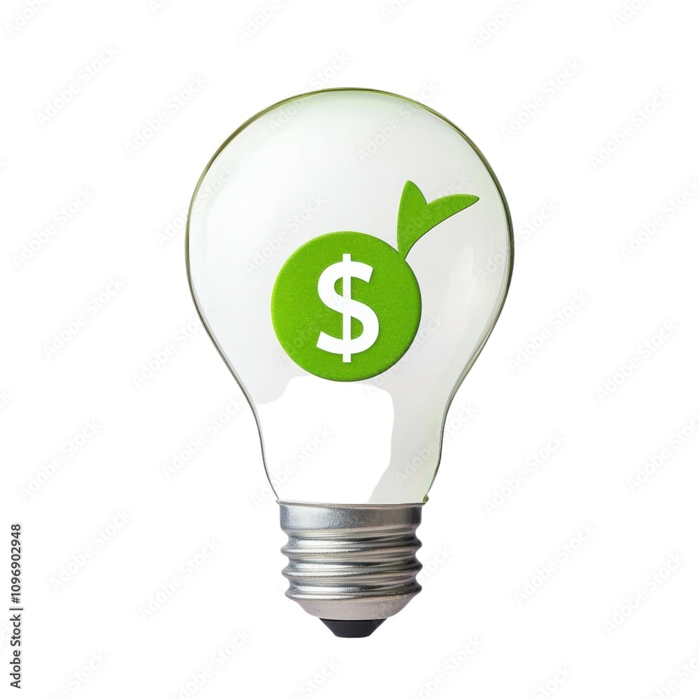 A light bulb with a green dollar sign and leaf symbolizing eco-friendly finance and innovative investment ideas. A light bulb with a green dollar sign and leaf symbolizing eco-friendly finance and innovative investment ideas.
