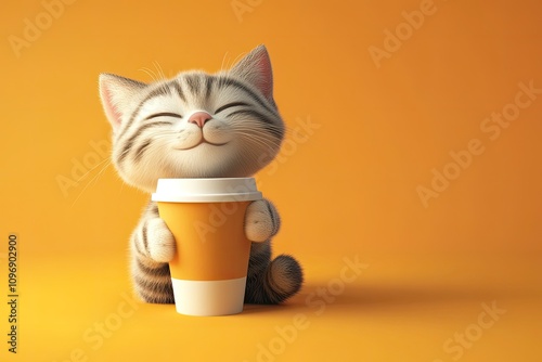 Cute Cartoon Cat Enjoying a...