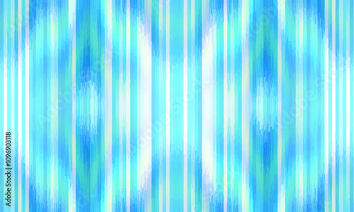 Washed teal blurry wavy ikat seamless vector pattern. Aquarelle effect boho fashion fabric for coastal nautical stripe wallpaper background. Stripes