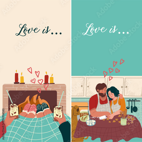 Vertical banner, background, Valentine's Day, love, love story, relationship, hand drawn vector.