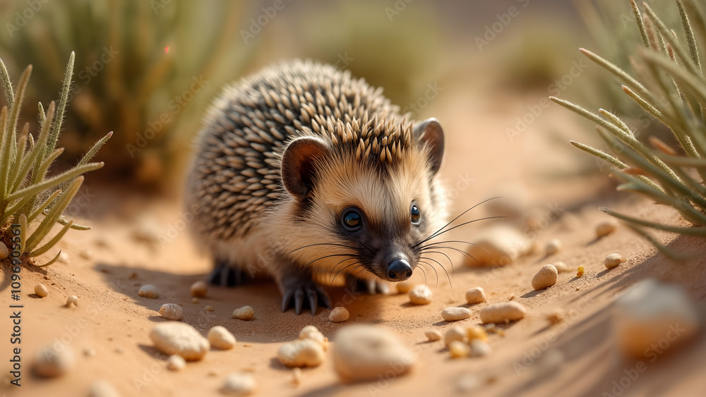 Naklejka premium Hedgehog in the Desert Habitat