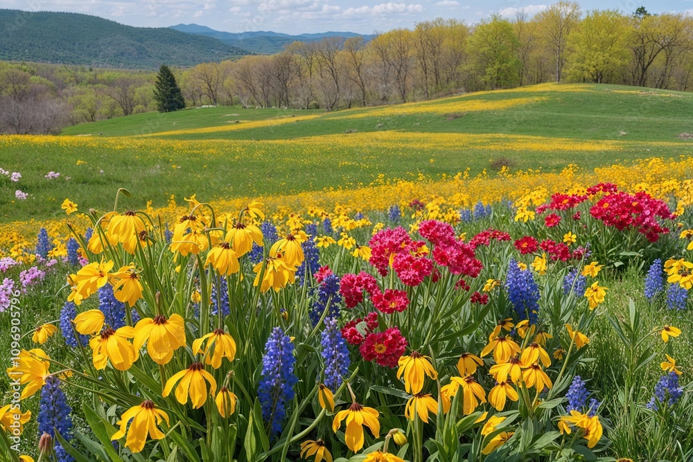 Obraz premium Vibrant Wildflower Scenes in a Picturesque Spring Meadow