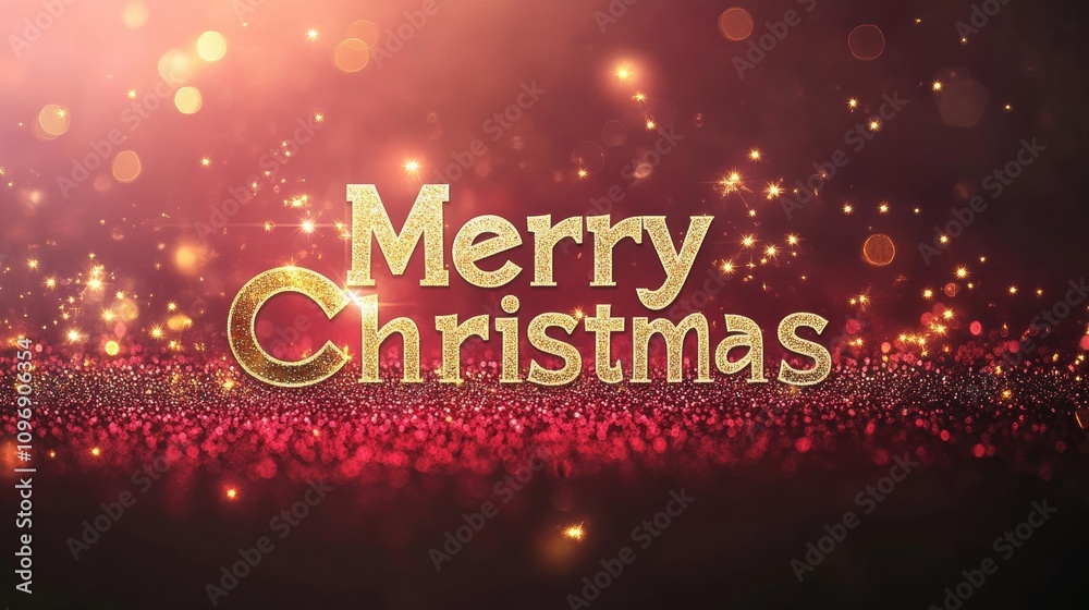 Merry Christmas with sparkling glitter against a shimmering festive background