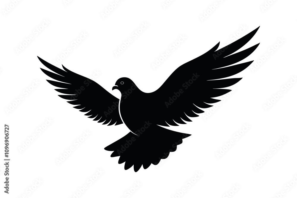 Fototapeta premium Pigeon silhouette vector illustration in black and white